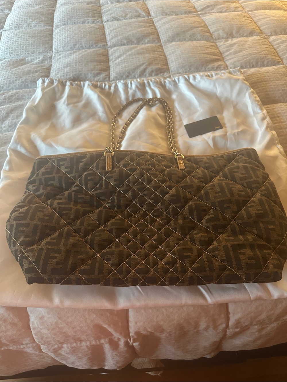 Fendi Quilted Zucca Chain-Handle Tote in Brown